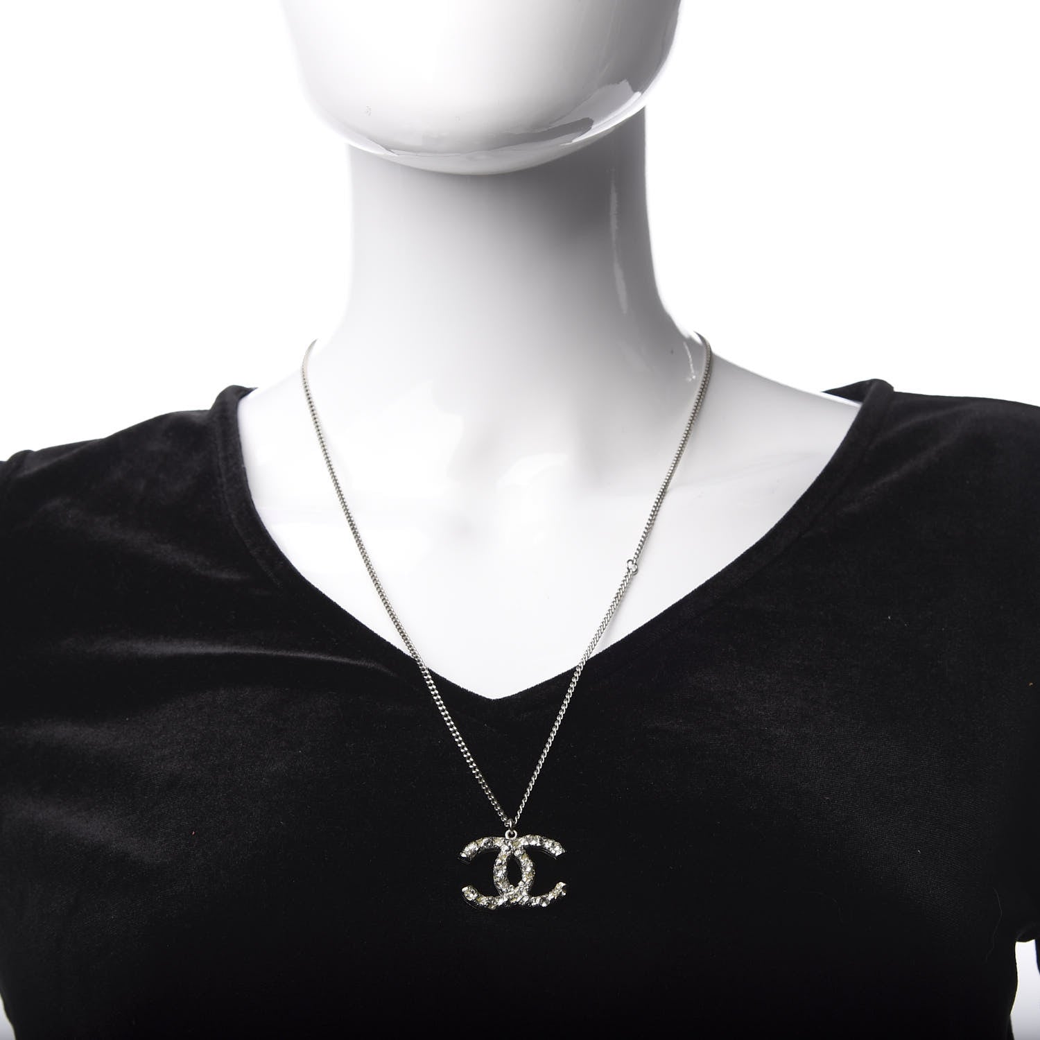 Chanel Crystal Timeless CC Necklace Silver 2 of 6