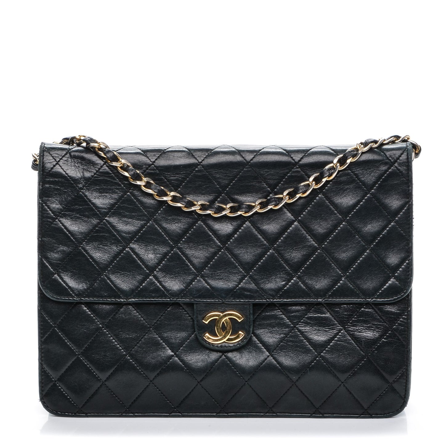 Lambskin Quilted Medium Single Flap Black