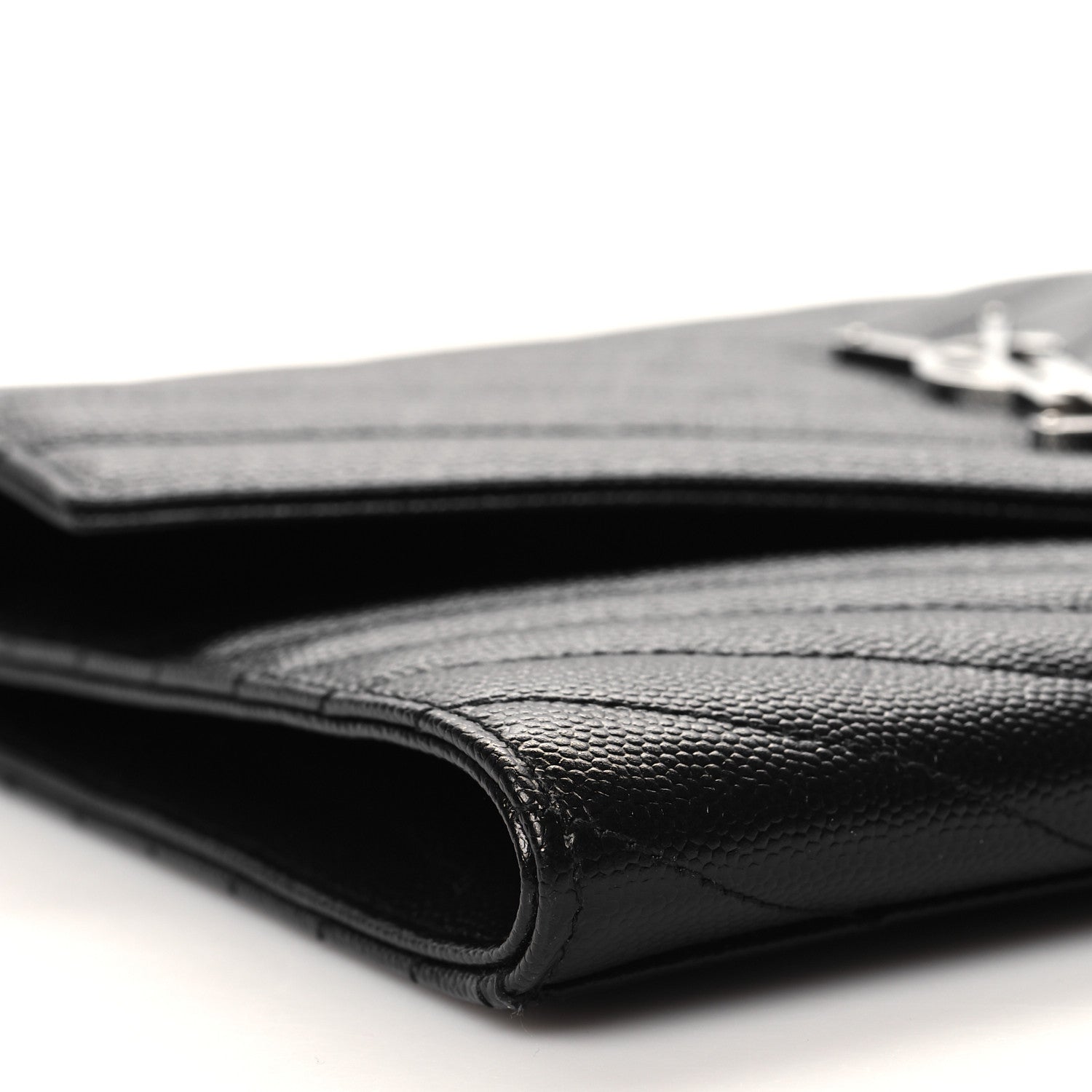 Saint Laurent Grain De Poudre Matelasse Chevron Monogram Envelope Clutch Black 9 of 11