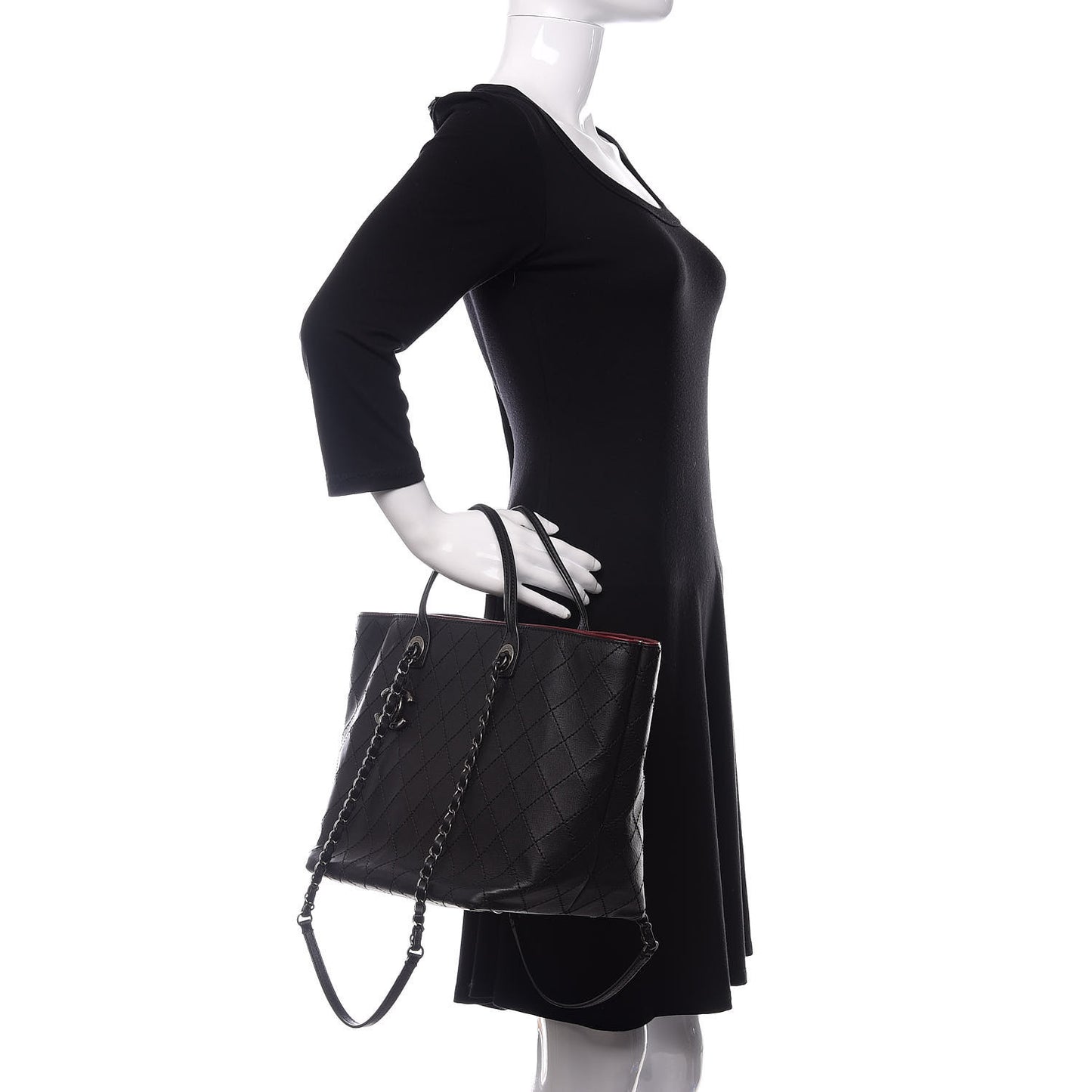 Calfskin Stitched Medium Shopping Tote Black