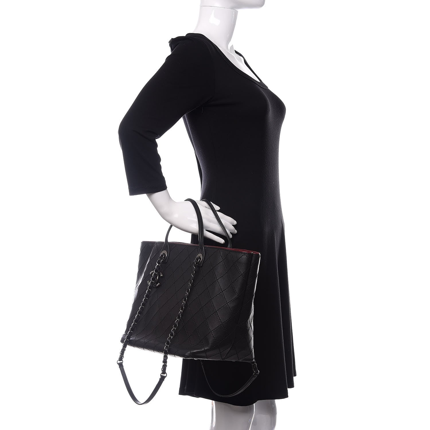 Chanel Calfskin Stitched Medium Shopping Tote Black 3 of 11