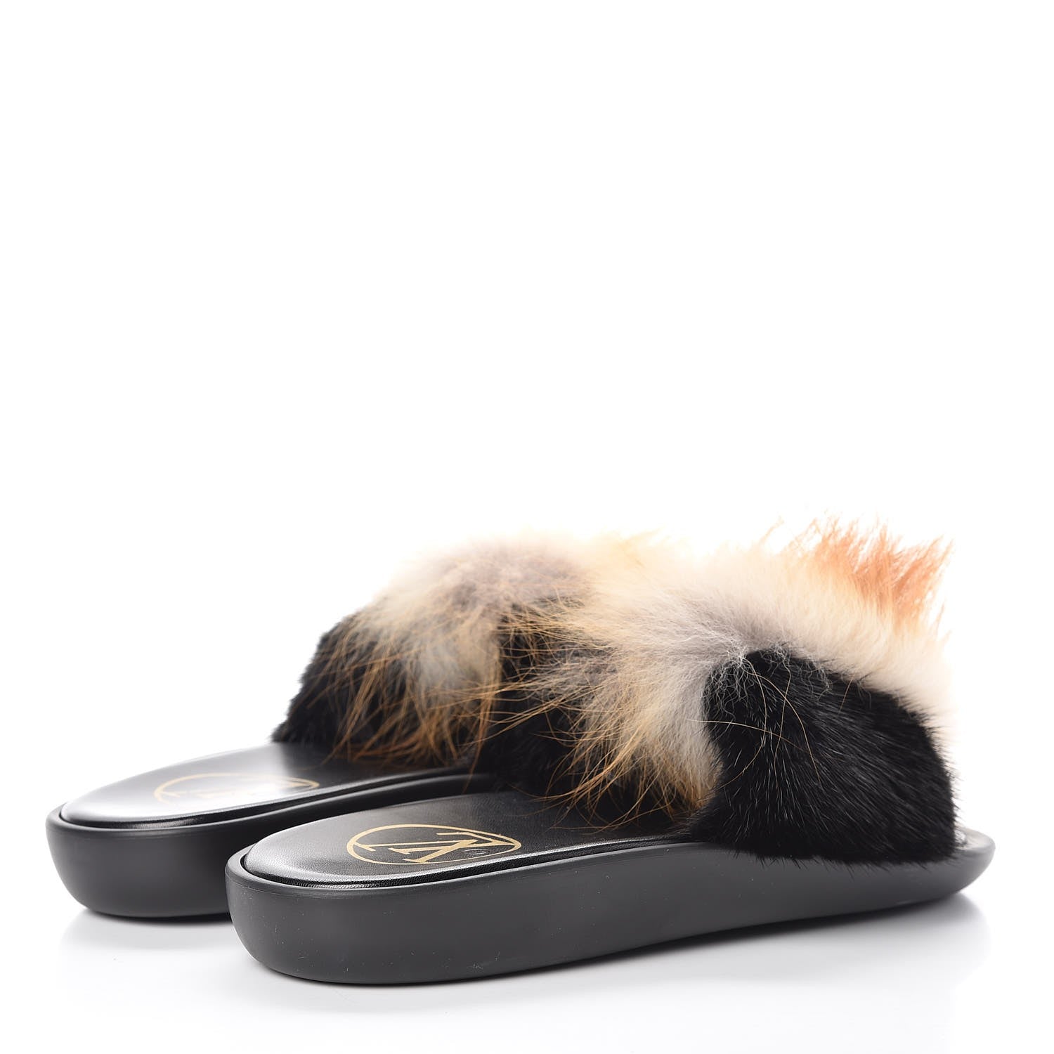 Louis Vuitton Mink Fox Fur Calfskin Puppet Mules 39 Beige Black 4 of 7