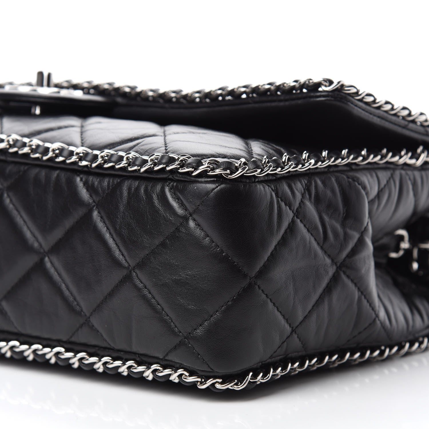 Chanel Crumpled Calfskin Quilted Large Chain All Over Flap Bag Black 7 of 12