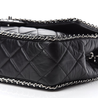 Chanel Crumpled Calfskin Quilted Large Chain All Over Flap Bag Black 7 of 12
