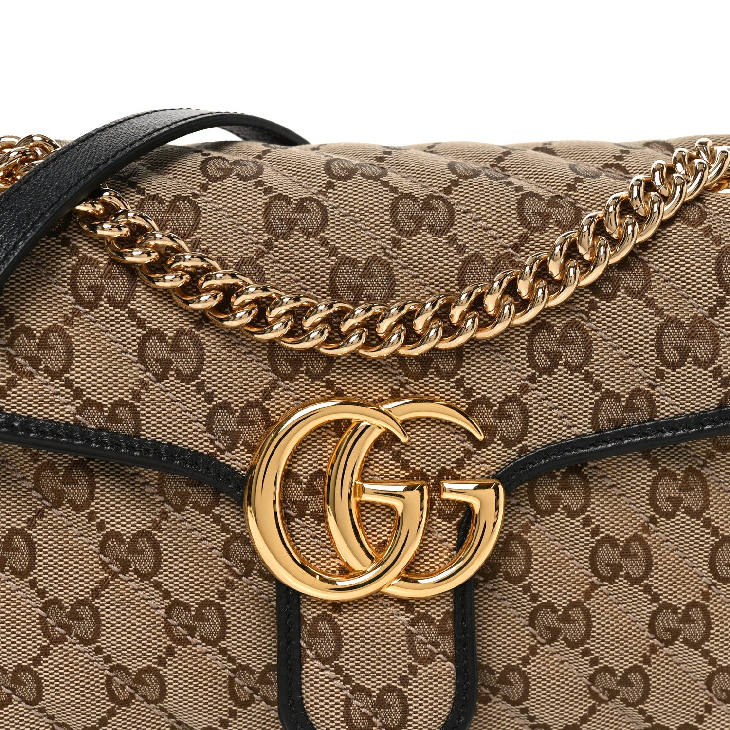 Gucci Monogram Matelasse Diagonal Small GG Marmont Shoulder Bag Beige Black 8 of 11