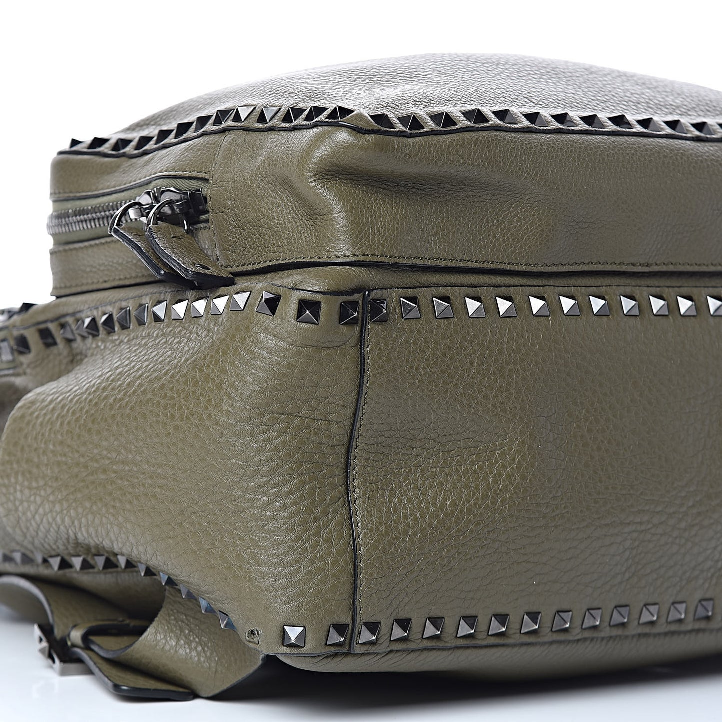 Grained Calfskin Medium Rockstud Backpack Army Green