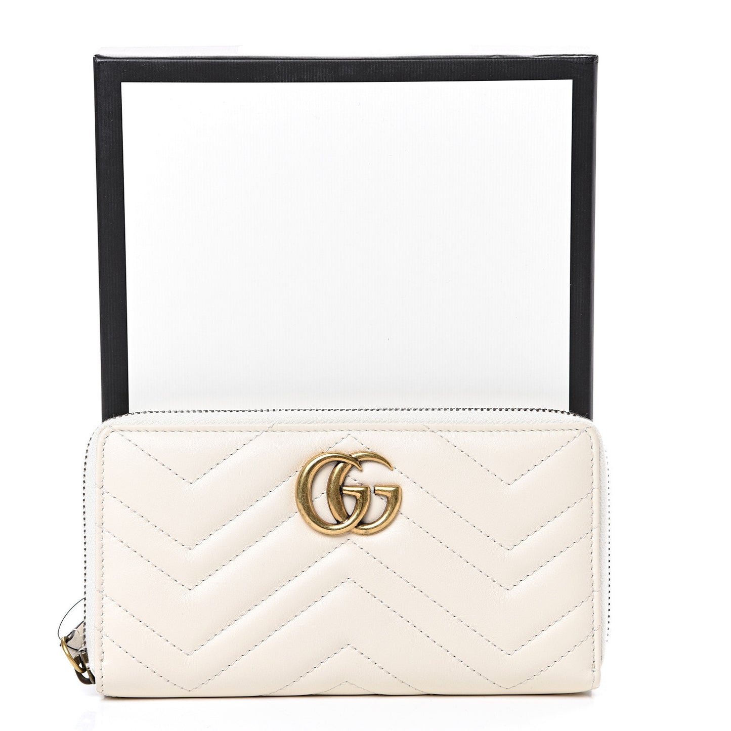 Calfskin Matelasse GG Marmont Zip Around Wallet White