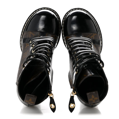 Louis Vuitton Patent Calfskin Monogram Star Trail Ankle Boots 36 Black 2 of 10