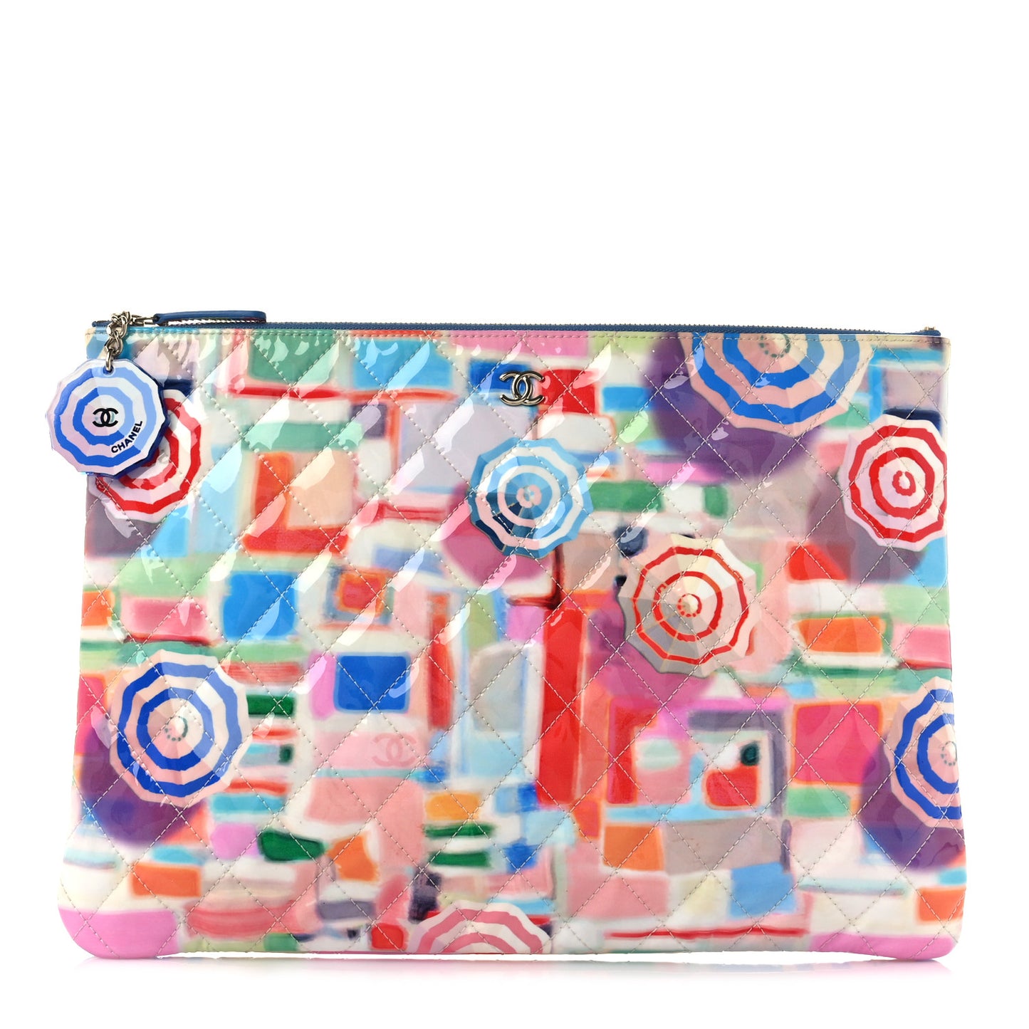 Patent Calfskin Printed Quilted Large Cosmetic Case Multicolor