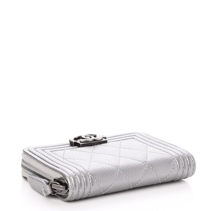 Chanel Metallic Caviar Quilted Boy Zip Around Coin Purse Wallet Silver 4 of 7