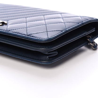 Chanel Glazed Calfskin Quilted Coco Boy Wallet On Chain WOC Blue 10 of 14