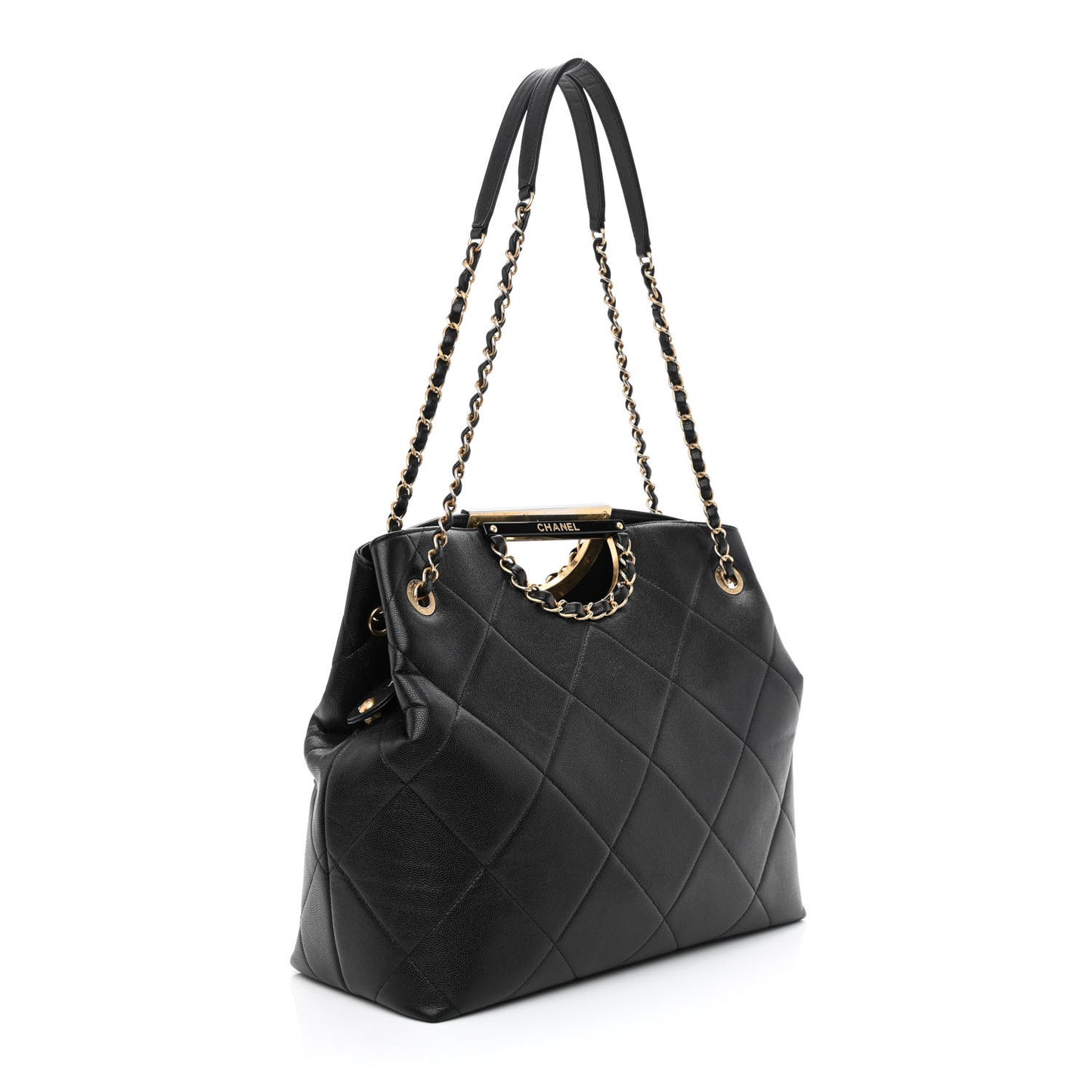 Caviar Quilted Large A Real Catch Shopping Bag Black