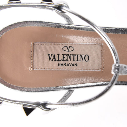 Valentino Garavani Metallic Nappa Rockstud Ankle T-Strap 105mm Sandals 36 Silver 6 of 8