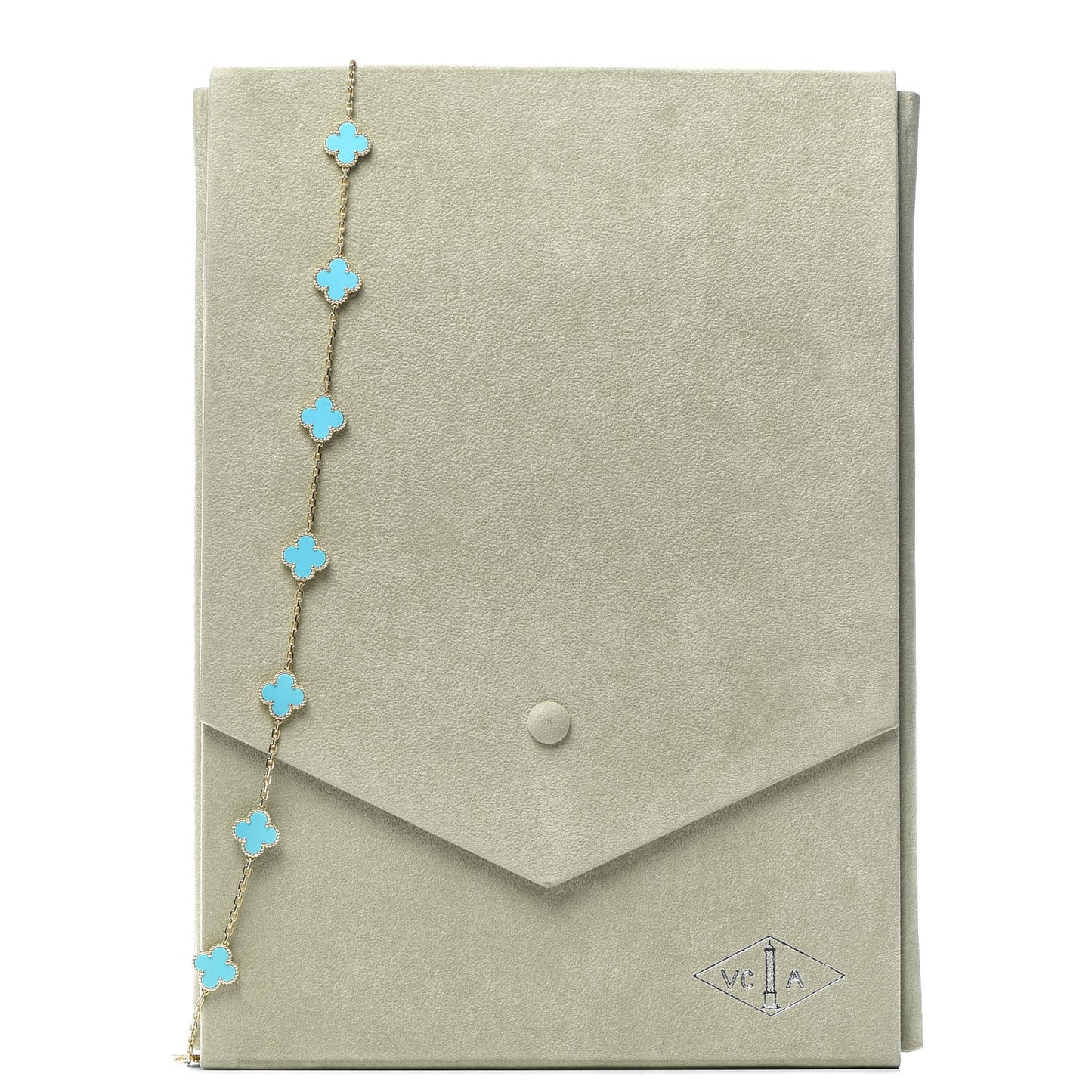 18K Yellow Gold Turquoise 20 Motifs Vintage Alhambra Necklace