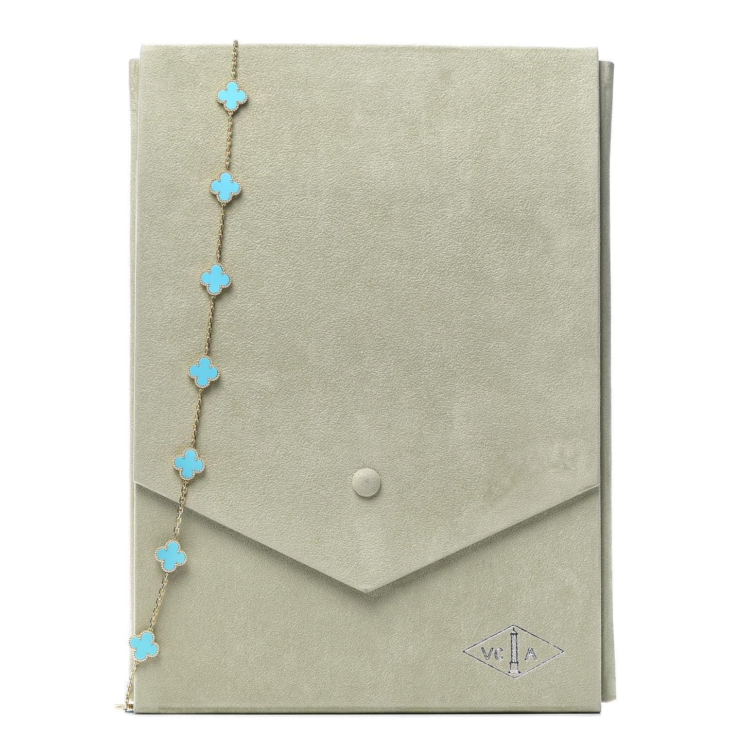 Van Cleef & Arpels 18K Yellow Gold Turquoise 20 Motifs Vintage Alhambra Necklace 8 of 8