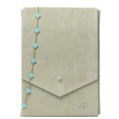 Van Cleef & Arpels 18K Yellow Gold Turquoise 20 Motifs Vintage Alhambra Necklace 8 of 8