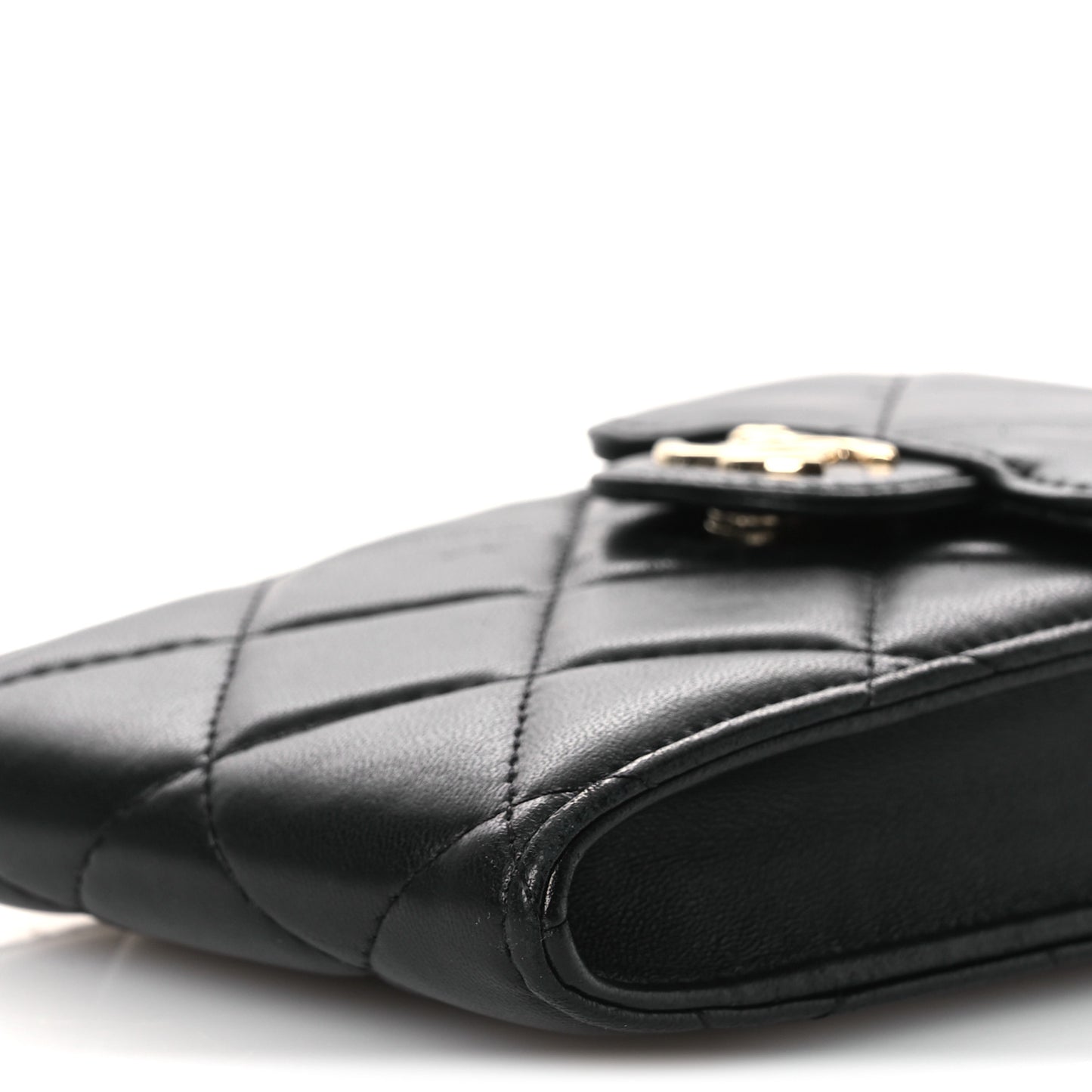 Lambskin Quilted Lacquered Chain Phone Holder With Chain Black