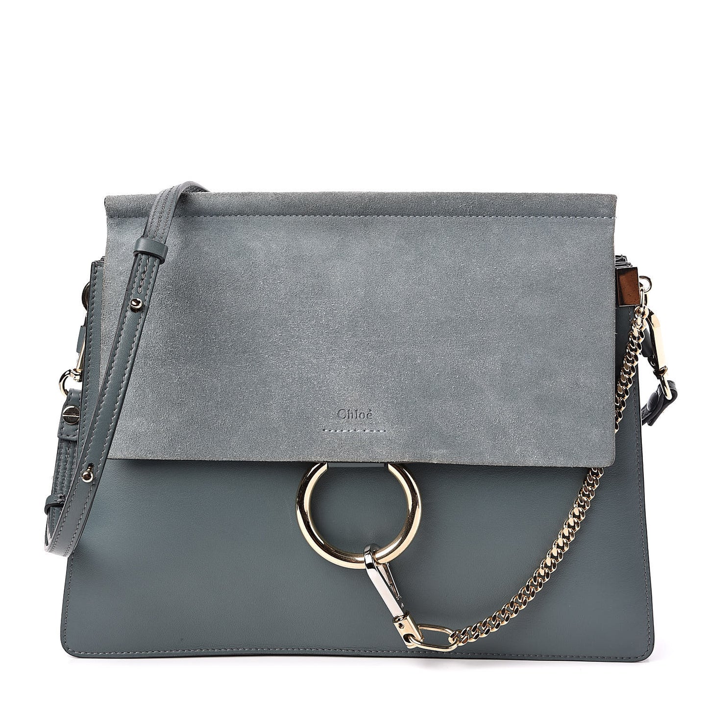 Suede Calfskin Medium Faye Shoulder Bag Cloudy Blue