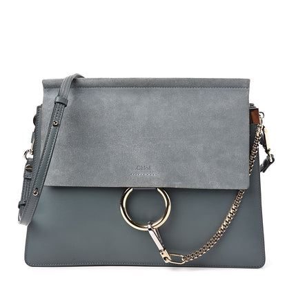 Chloe Suede Calfskin Medium Faye Shoulder Bag Cloudy Blue 1 of 11