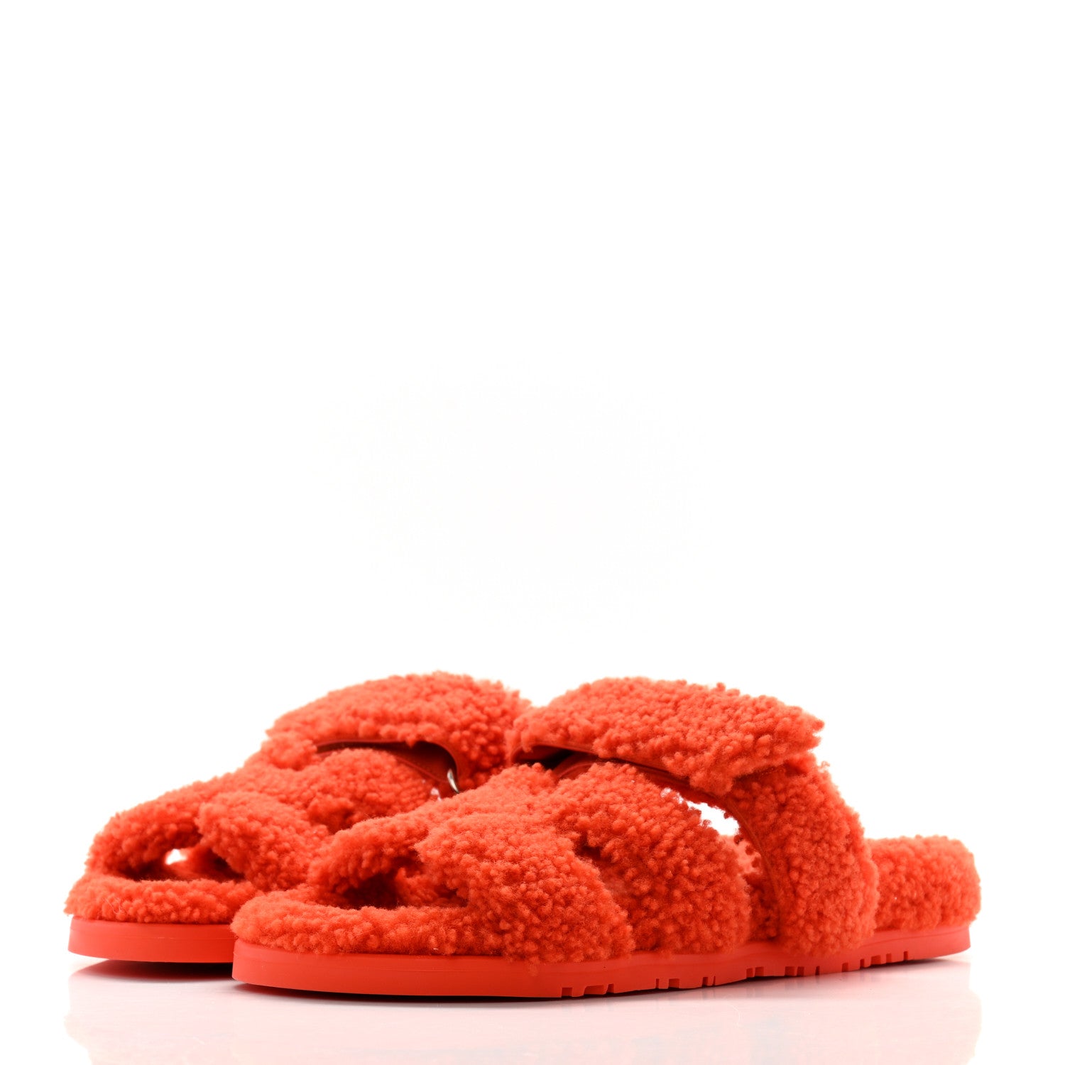 Hermes Woolskin Womens Chypre Sandals 37 Orange 3 of 8