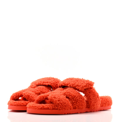 Hermes Woolskin Womens Chypre Sandals 37 Orange 3 of 8