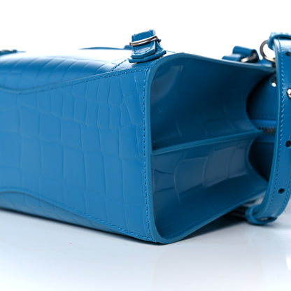 Balenciaga Semi Shiny Calfskin Crocodile Embossed Neo Classic Silver Hardware Mini City Turquoise 8 of 12