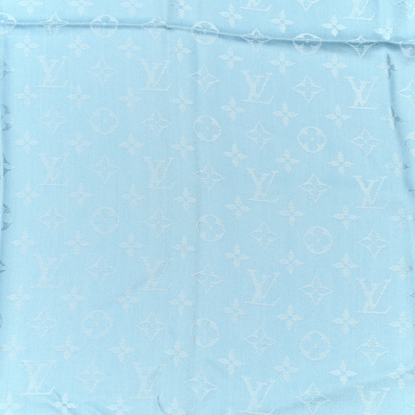 Silk Wool Monogram Shine Shawl Light Blue