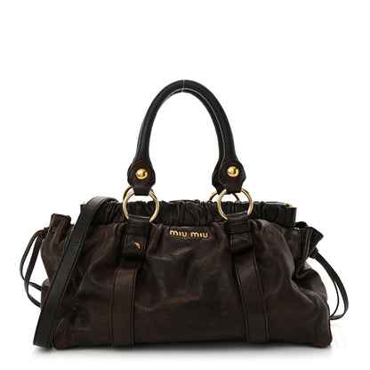 Miu Miu Vitello Lux Gathered Tote Brown 1 of 15