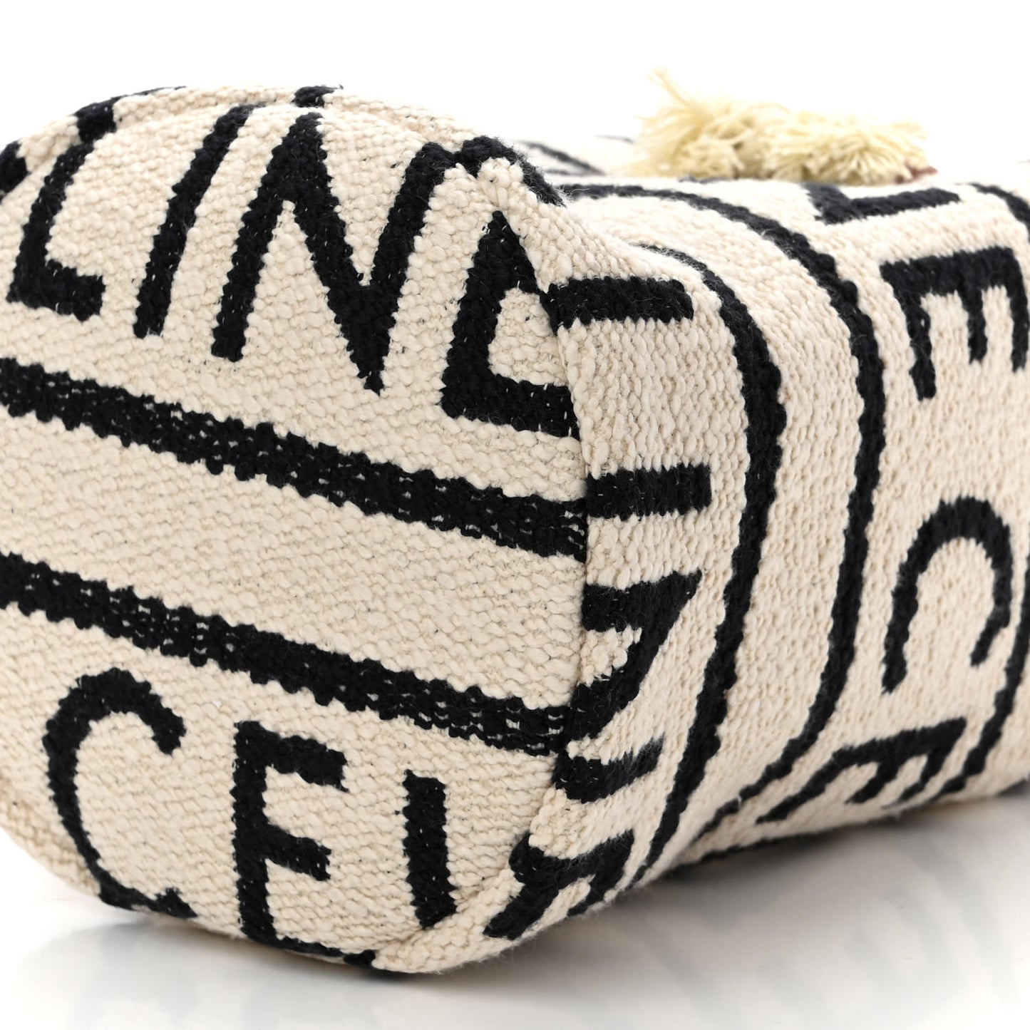 All Over Textile Calfskin Striped Teen Drawstring Bag White Black