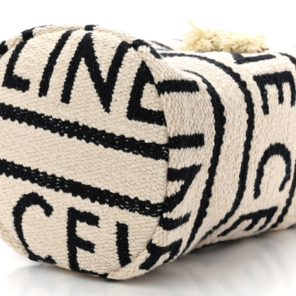 Celine All Over Textile Calfskin Striped Teen Drawstring Bag White Black 10 of 11