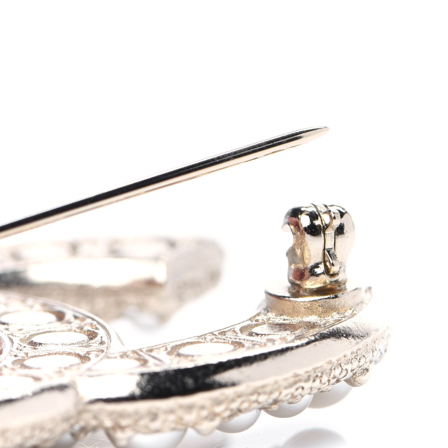 Pearl Crystal CC Brooch Gold