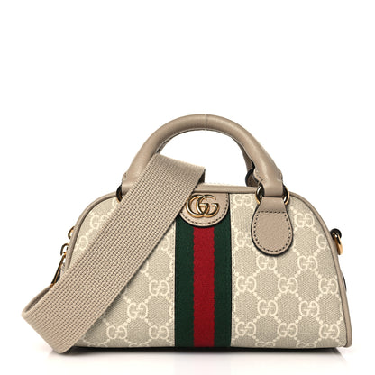 Gucci GG Supreme Monogram Textured Dollar Calfskin Web Mini Ophidia Top Handle Bowler Bag Beige Mystic White Oatmeal 1 of 9