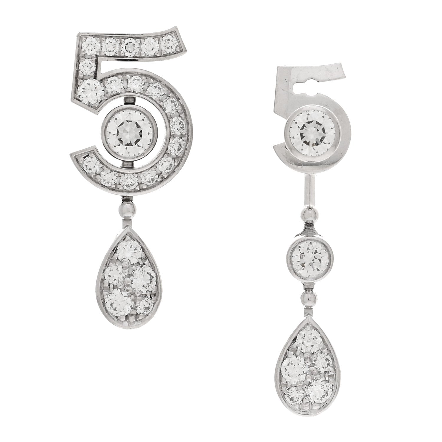 Chanel 18K White Gold Diamond No 5 Transformable Earrings 1 of 4