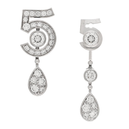 Chanel 18K White Gold Diamond No 5 Transformable Earrings 1 of 4