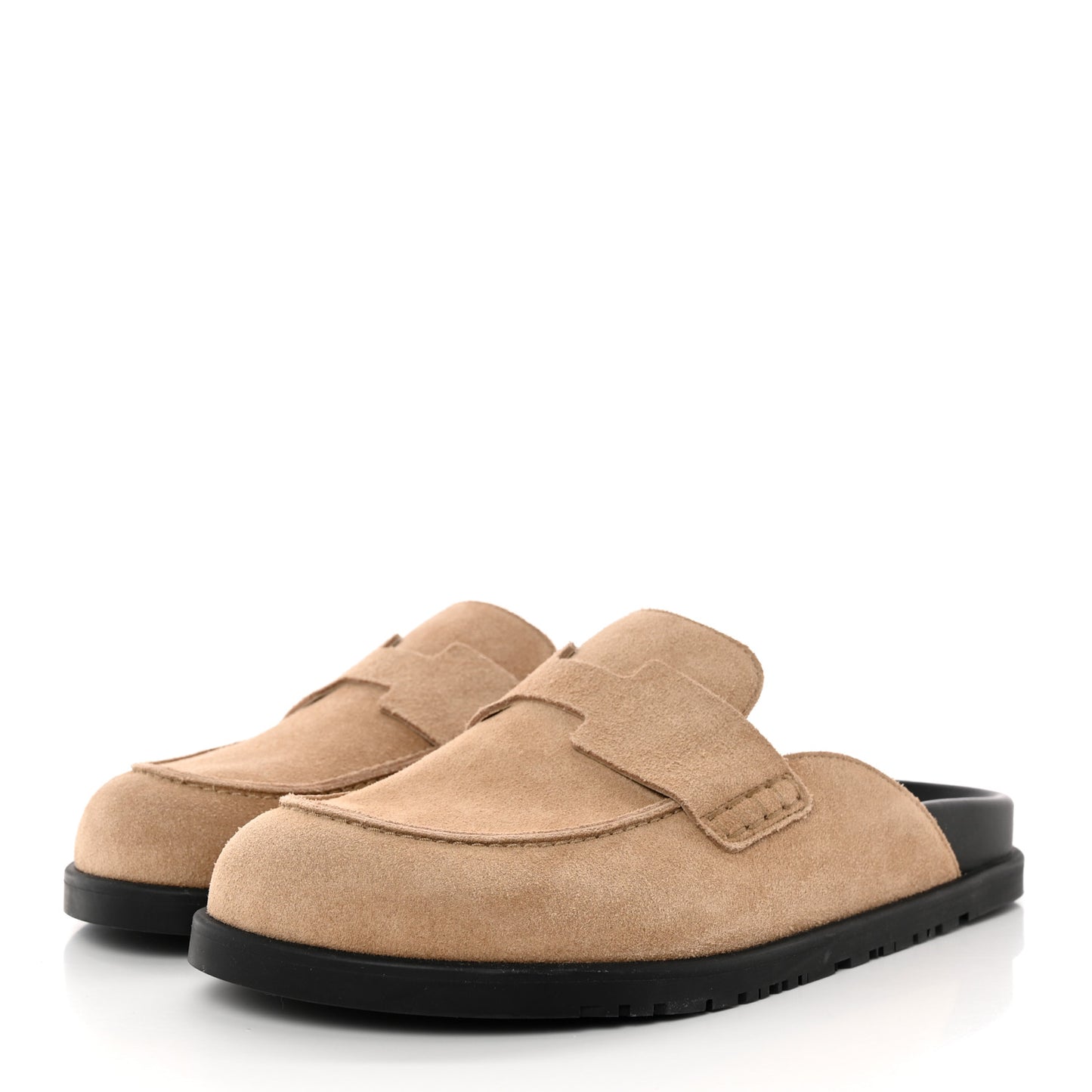 Suede Calfskin Mens Go Mules 43 Beige Argile
