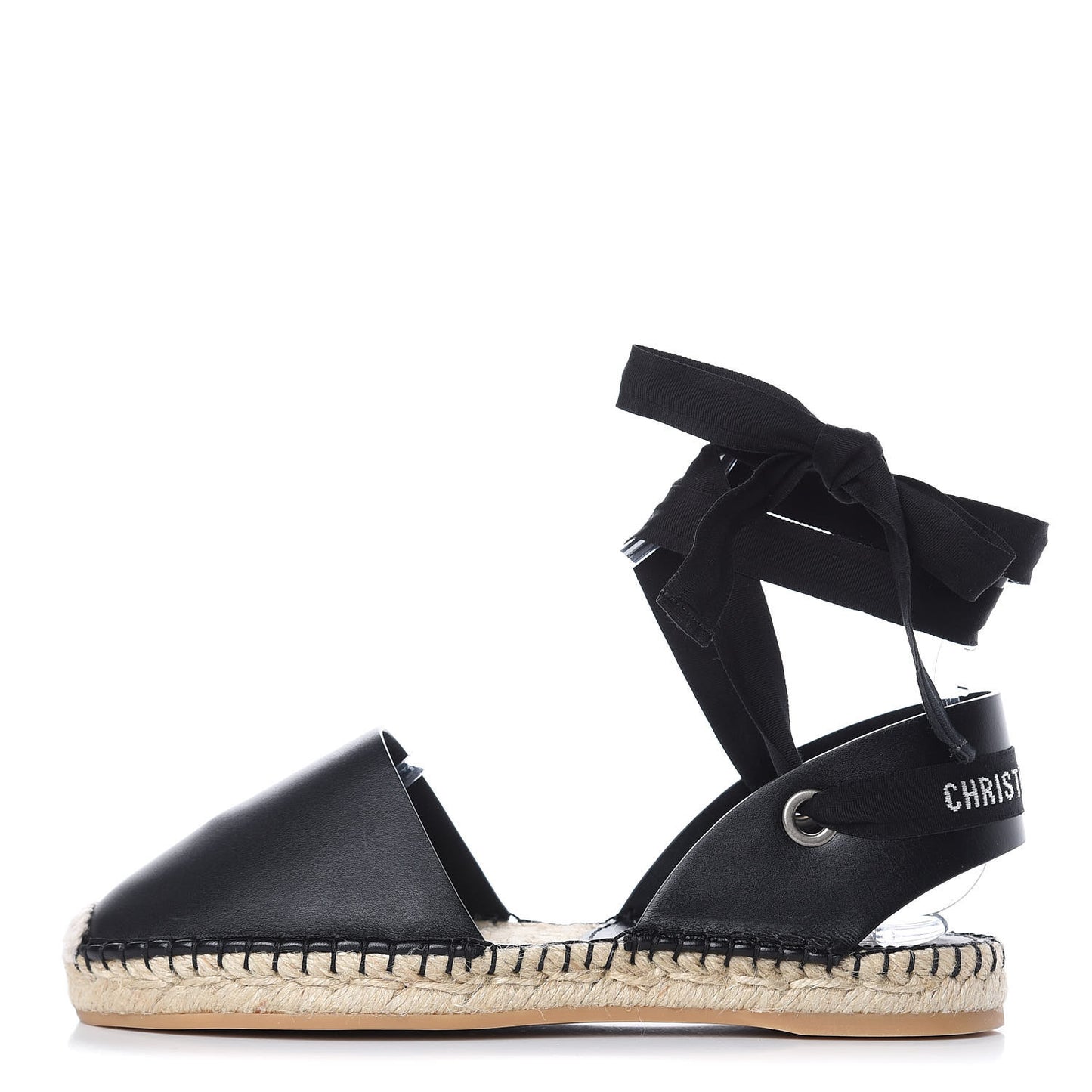 Calfskin Nicely-D Ankle Tie Espadrilles Flats 36 Black