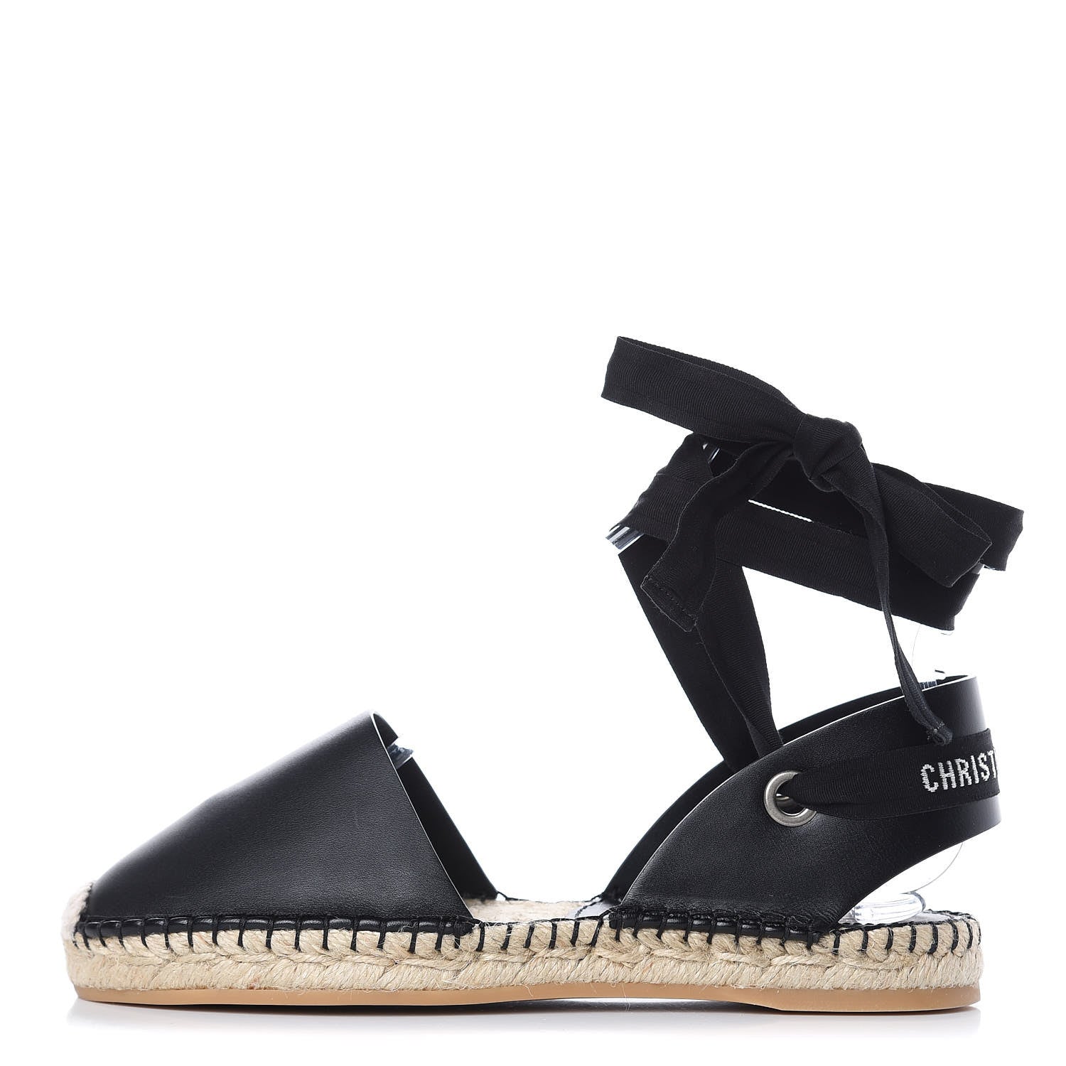 Christian Dior Calfskin Nicely-D Ankle Tie Espadrilles Flats 36 Black 1 of 8