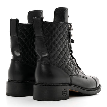 Chanel Calfskin Quilted Lace Up Combat Boots 41.5 Black 4 of 11