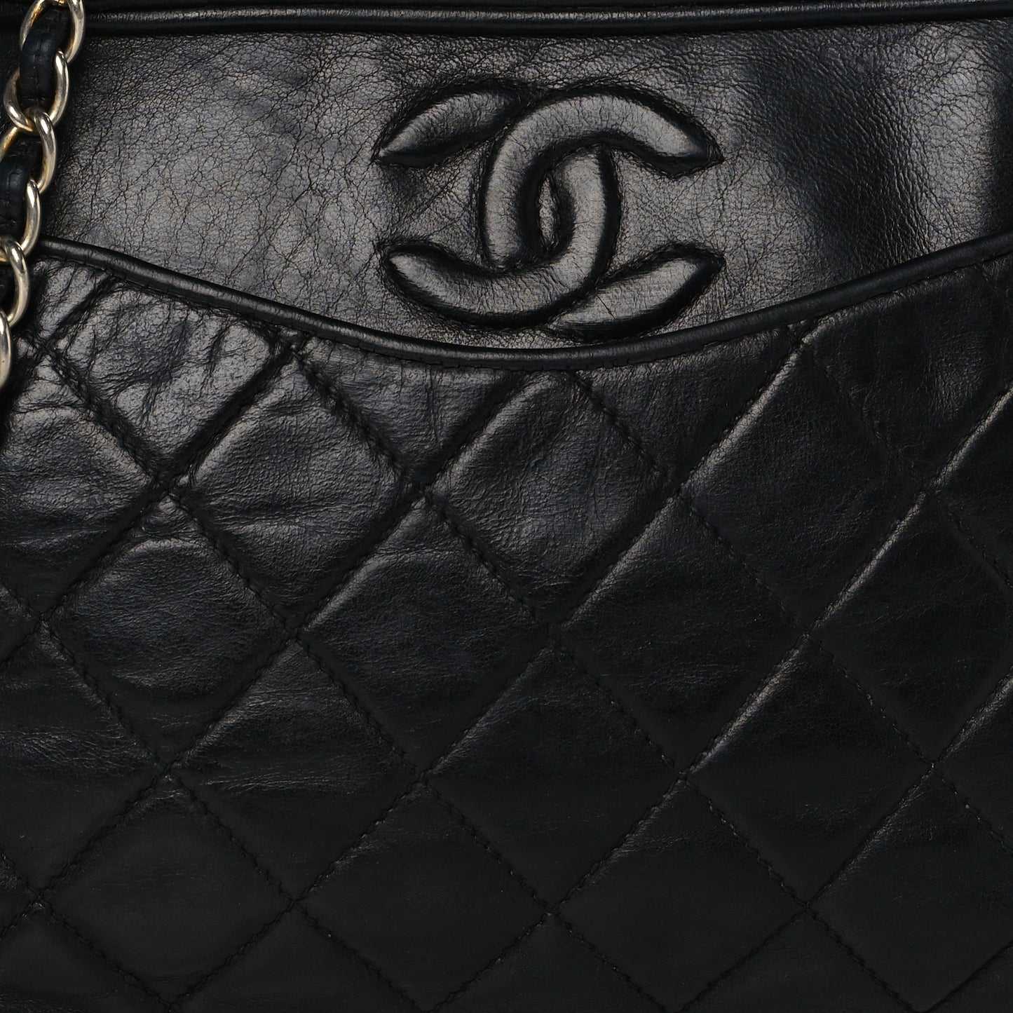 Lambskin Quilted Tassel Camera Case Black