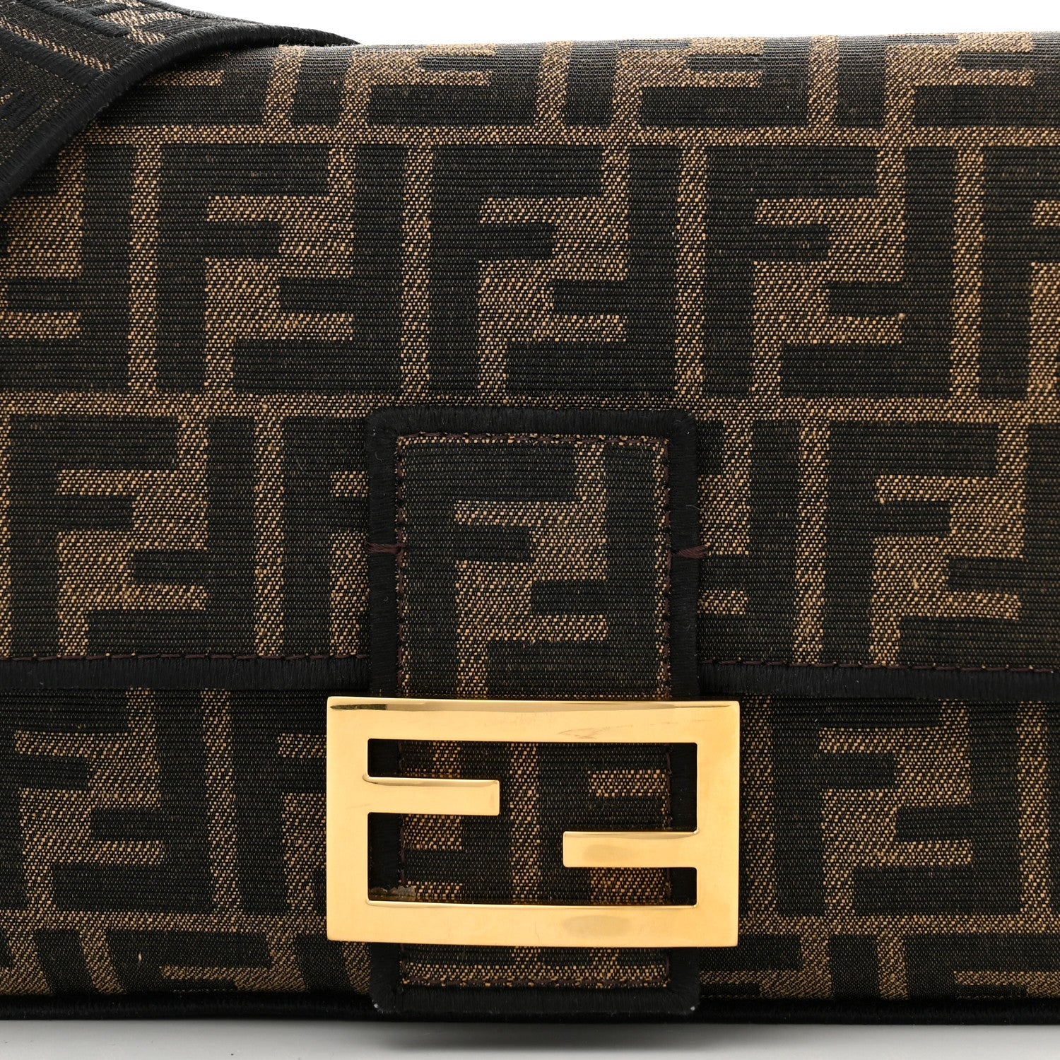 Fendi Fabric Jacquard FF 1974 Medium Baguette Tobacco Moro Black 8 of 10