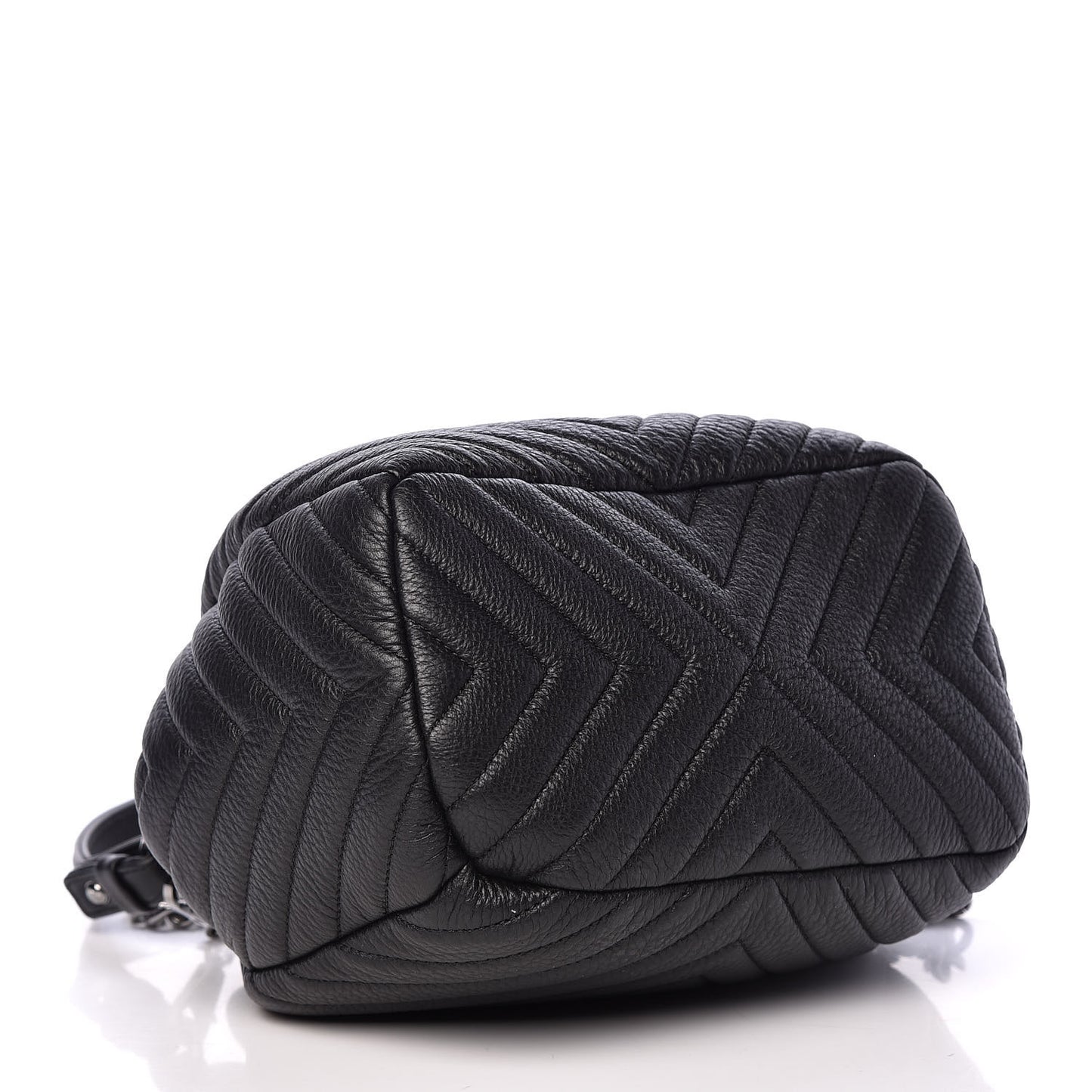 Deerskin Chevron Small CC Chain Bucket Bag Black