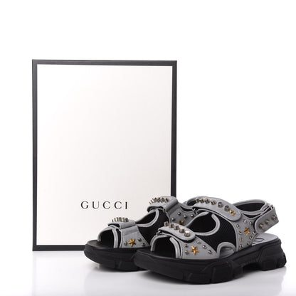 Gucci Technical Canvas Calfskin Reflective Studded Mens Aguru Sandals 9 Silver Black 8 of 8