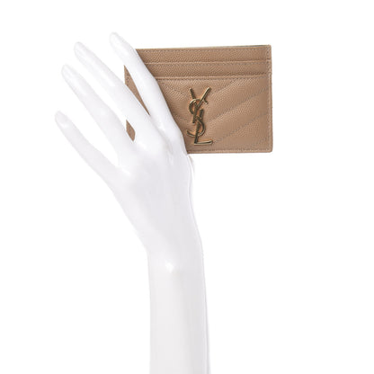 Saint Laurent Grain De Poudre Matelasse Chevron Monogram Credit Card Case Cork 2 of 8