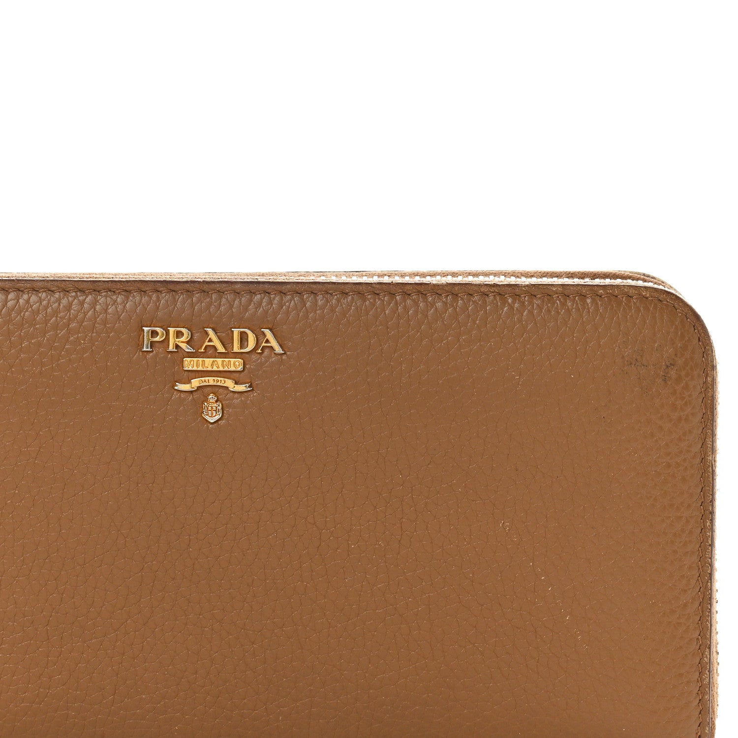 Prada Daino Bi-Color Metal Zip Around Wallet Caramel Papaya 7 of 11