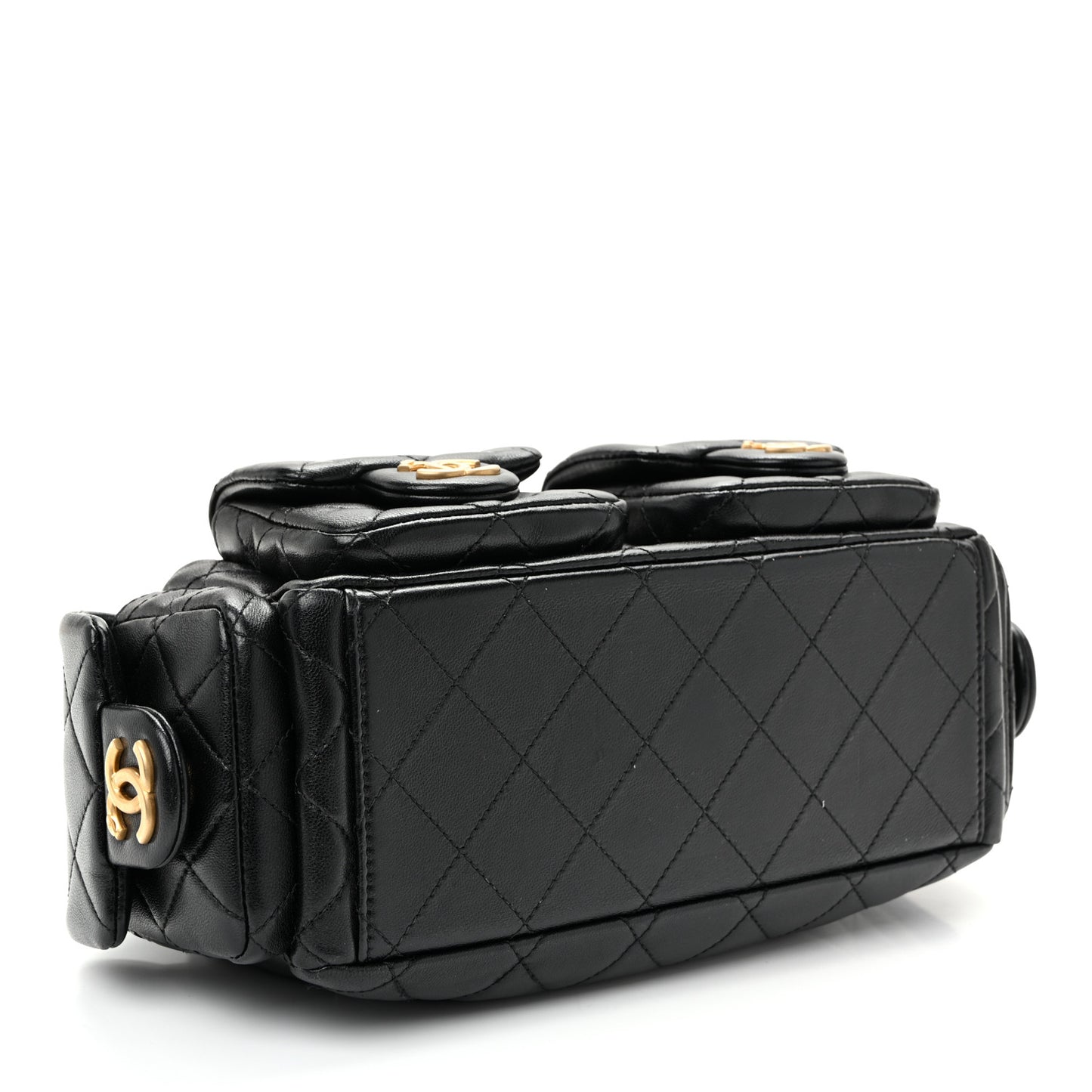 Shiny Lambskin Quilted Trendy Pockets Hobo Black