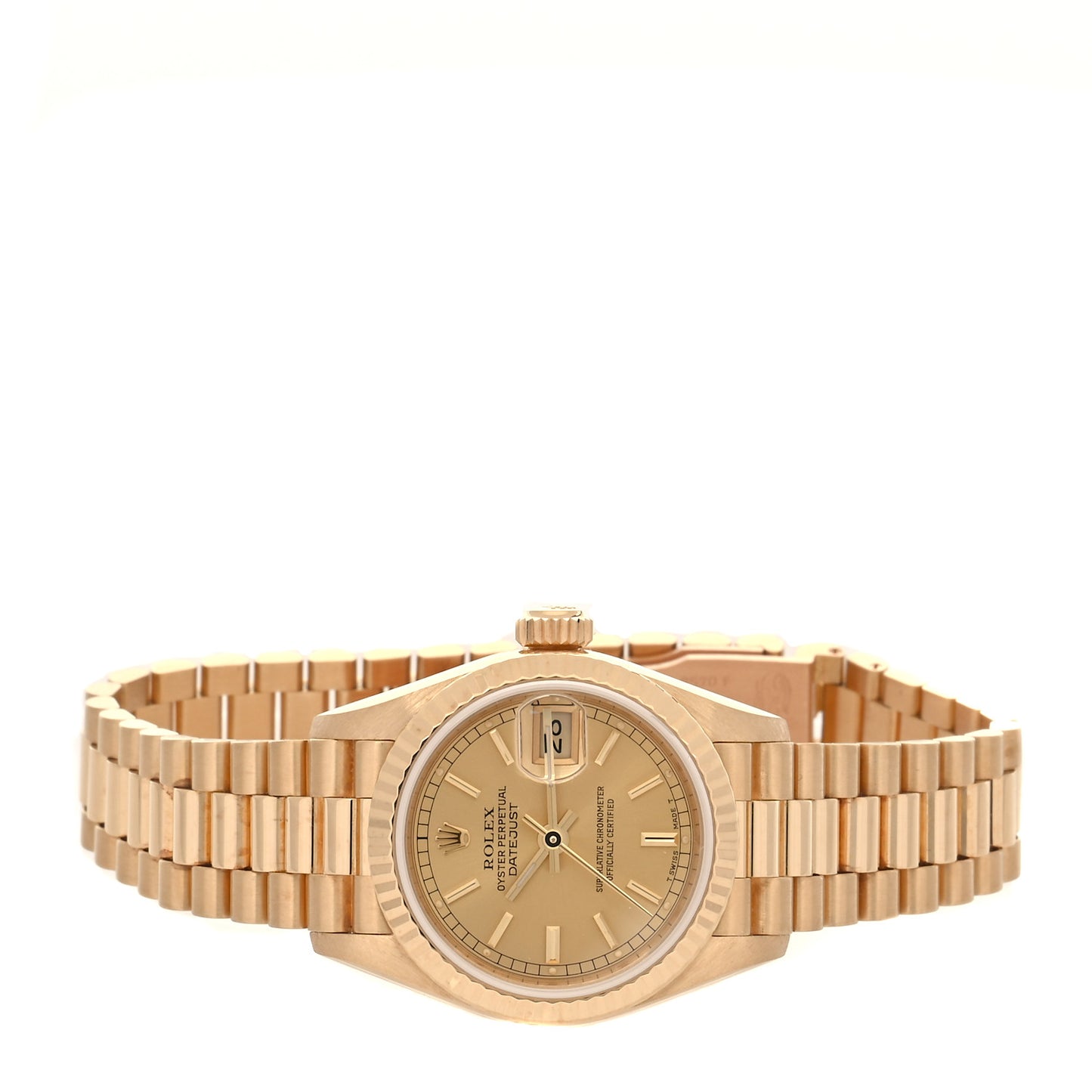 18K Yellow Gold 26mm Oyster Perpetual Datejust President Watch Champagne 69178