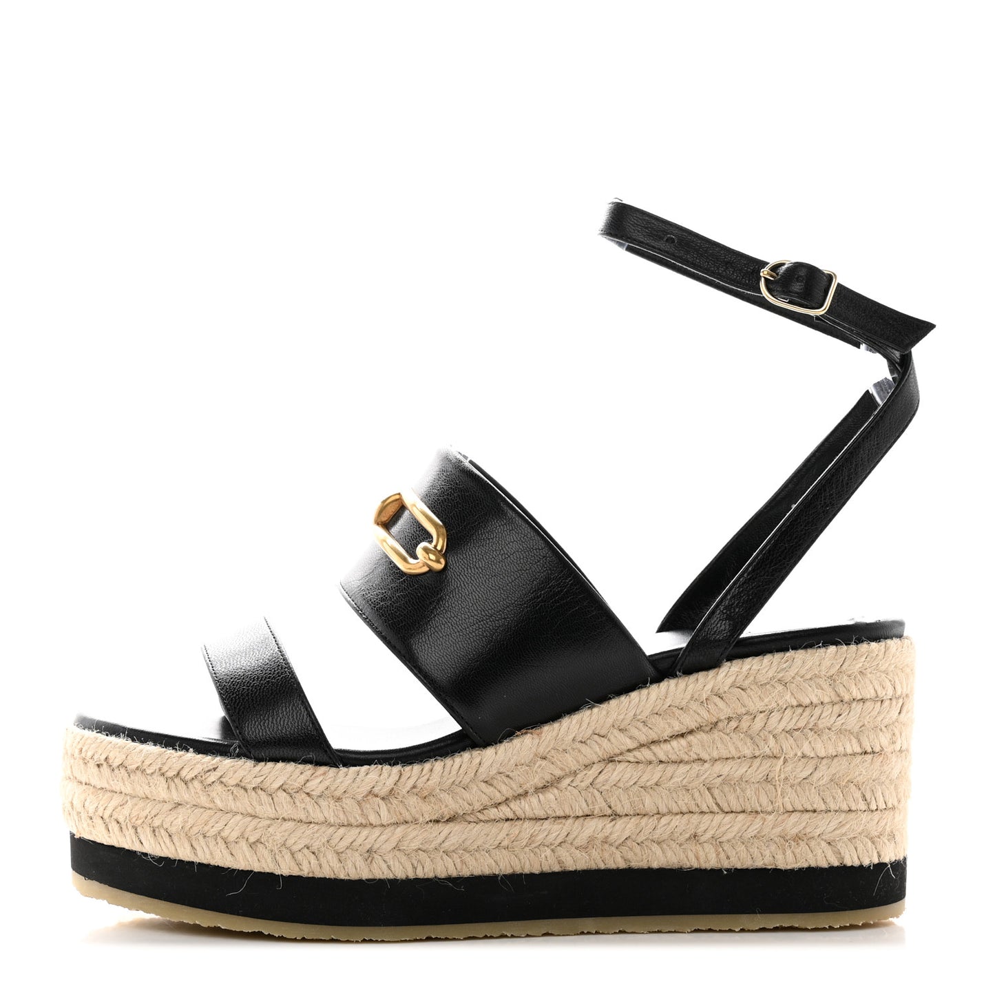 Goatskin Elise Espadrille Wedge Sandals 36 Black