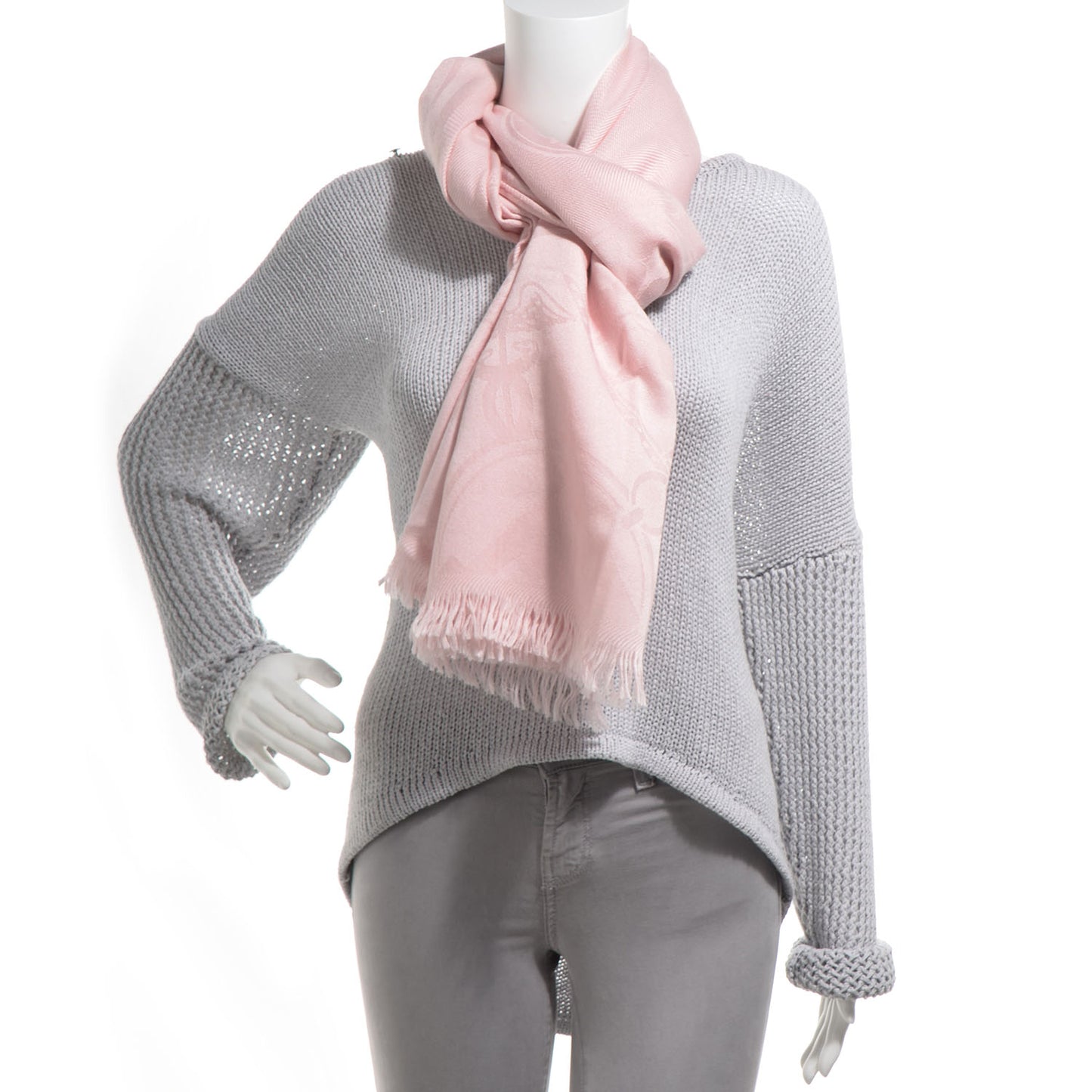 Cashmere Silk Jacquard New Libris Scarf Rose Nacre