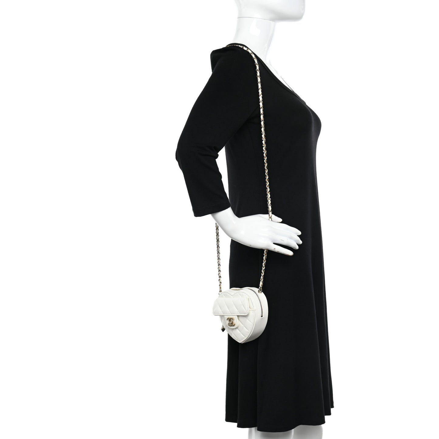 Lambskin Quilted CC In Love Heart Clutch With Chain White