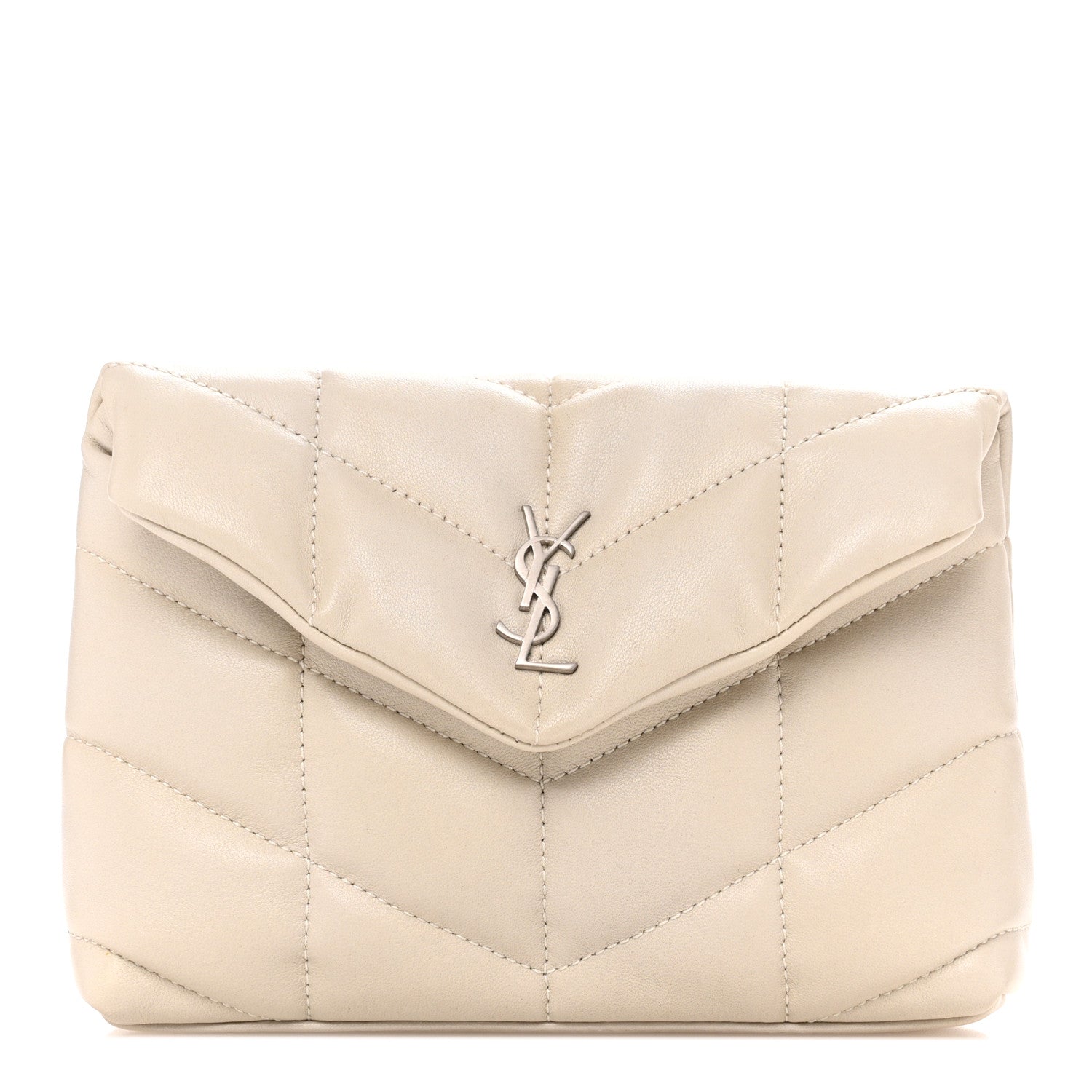 Saint Laurent Lambskin Monogram Loulou Puffer Pouch Clutch Crema Soft 1 of 9